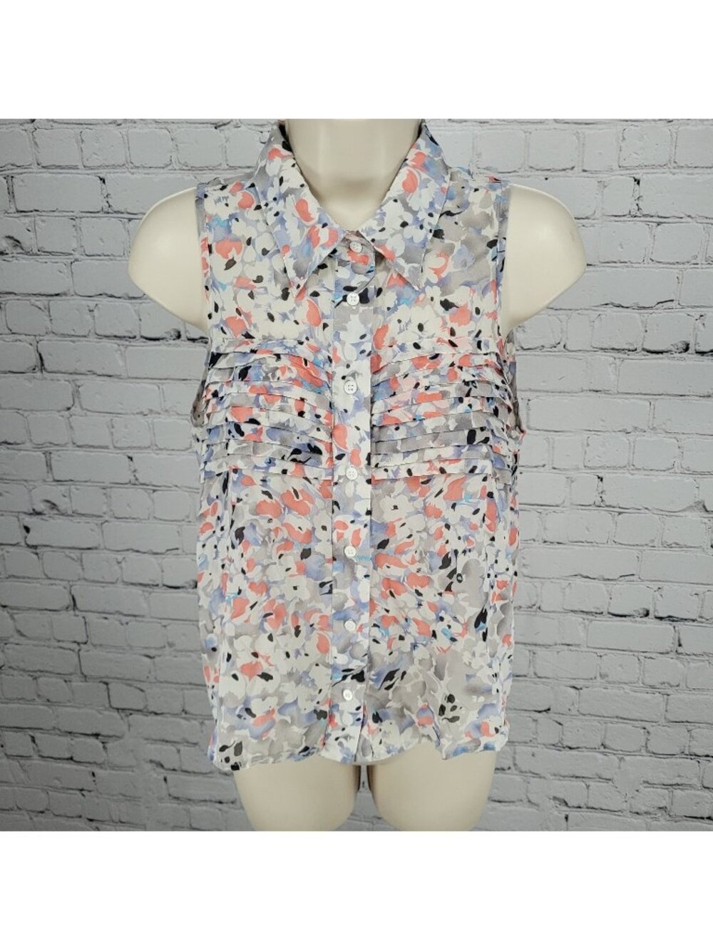 Yumi Kim Multicolor 100% Silk Semi Sheer Buttoned Sleeveless Top Blouse Small S